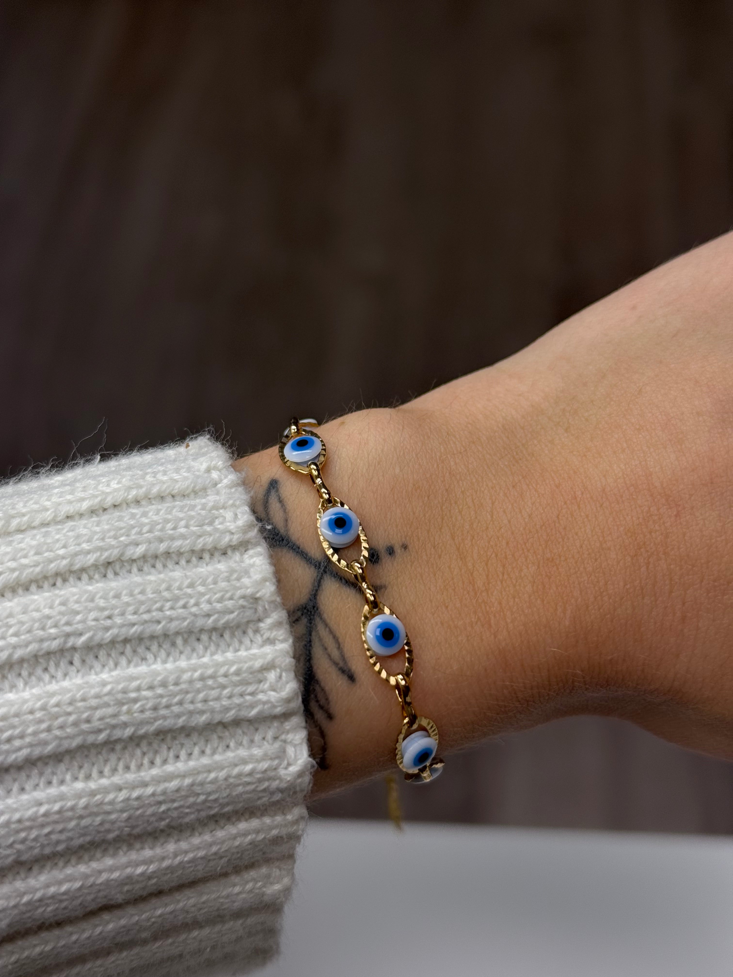 Stainless Steel Evil Eye Bracelet – Pulseira com Olhos Gregos em Aço Inoxidável